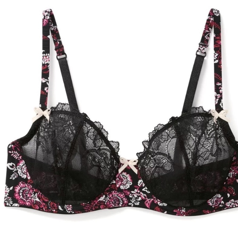 2/$30 Adore Me Caen Watercolor Black “Chelsey" Underwire Unlined Balconette, 32D